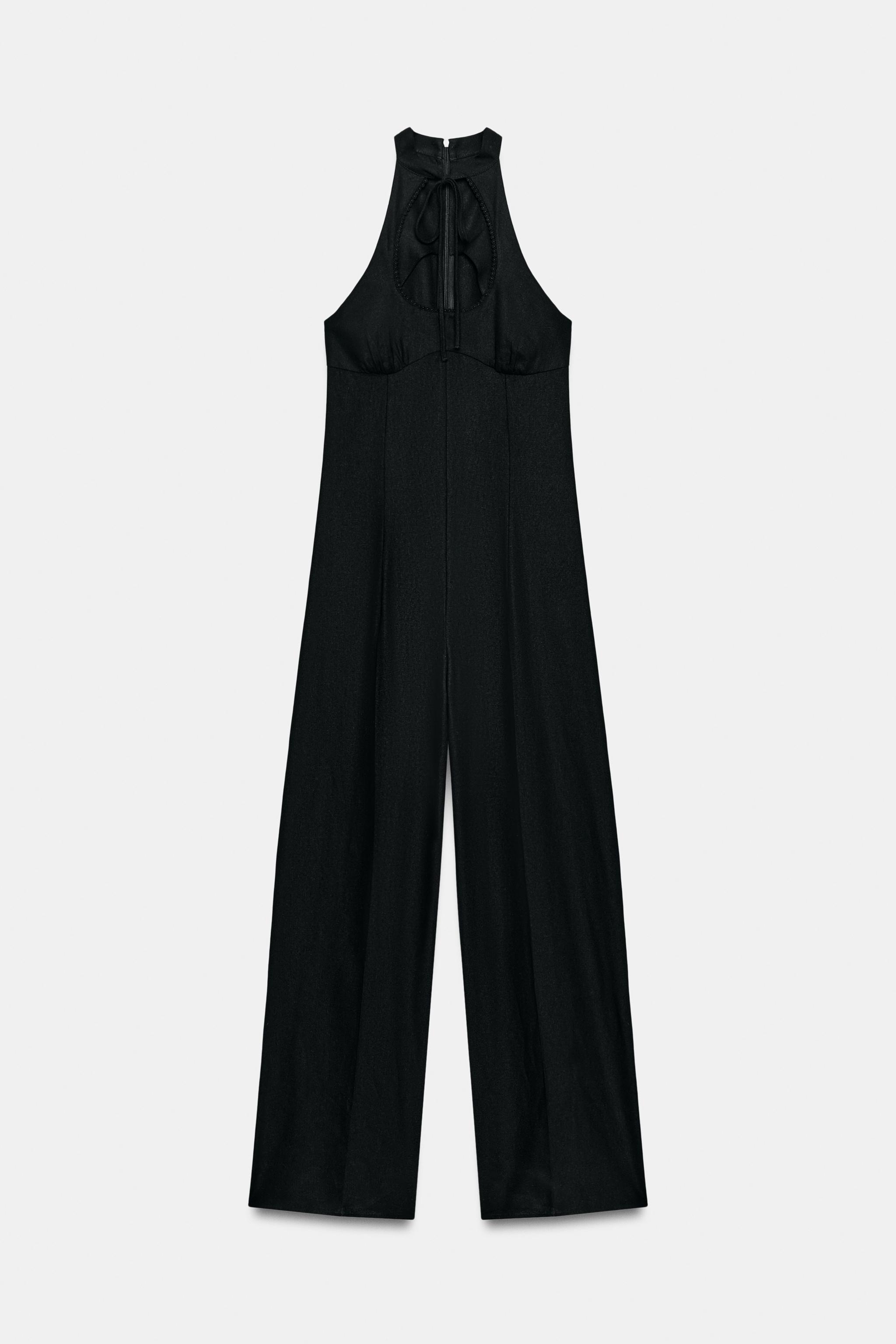 LINEN BLEND WIDE-LEG HALTER JUMPSUIT